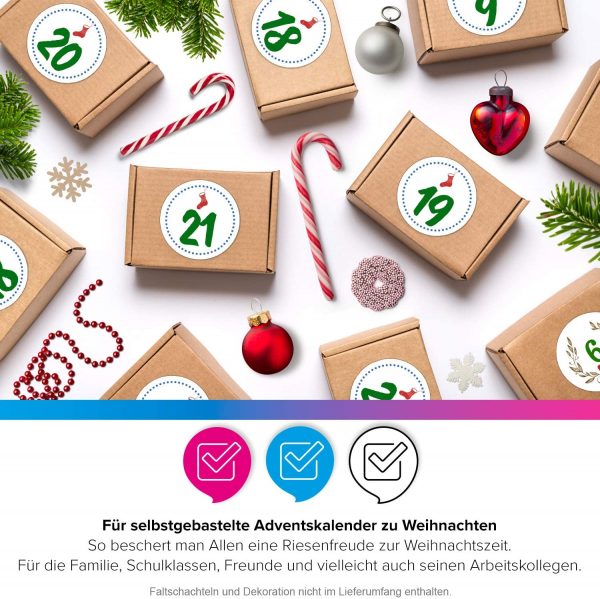 Adventskalender-Zahlen Aufkleber 1 bis 24 / schlicht, modern / Etiketten / Sticker / Weihnachtskalender / Advent / Rund / DIY / zum Aufkleben – Bild 5
