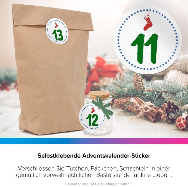 Adventskalender-Zahlen Aufkleber 1 bis 24 / schlicht, modern / Etiketten / Sticker / Weihnachtskalender / Advent / Rund / DIY / zum Aufkleben – Bild 6