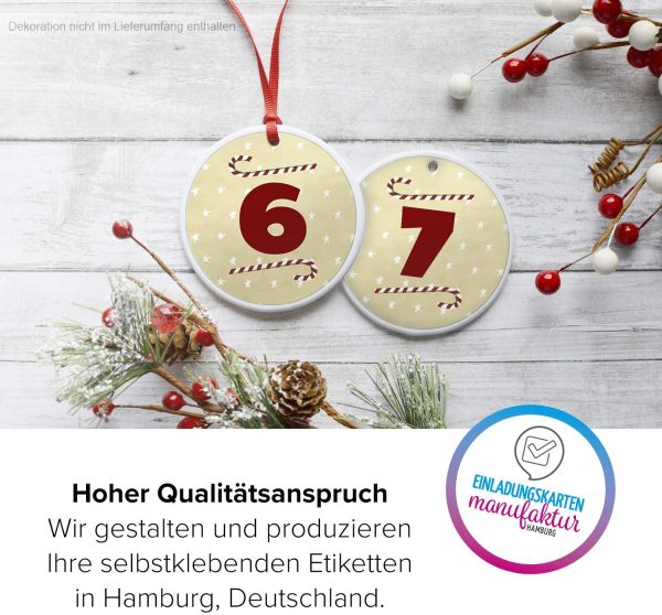 Adventskalender-Zahlen Aufkleber 1 bis 24 / Große Zahlen Vintage / Etiketten / Sticker / Weihnachtskalender / Advent / Rund / DIY / zum Aufkleben – Bild 3