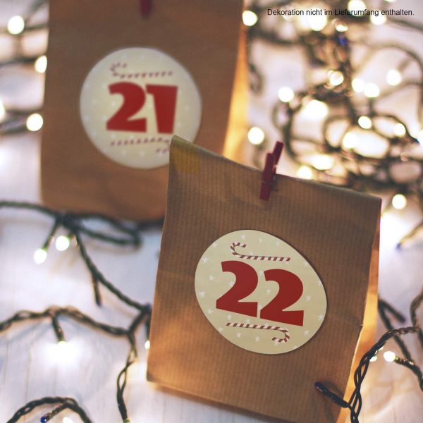 Adventskalender-Zahlen Aufkleber 1 bis 24 / Große Zahlen Vintage / Etiketten / Sticker / Weihnachtskalender / Advent / Rund / DIY / zum Aufkleben – Bild 4