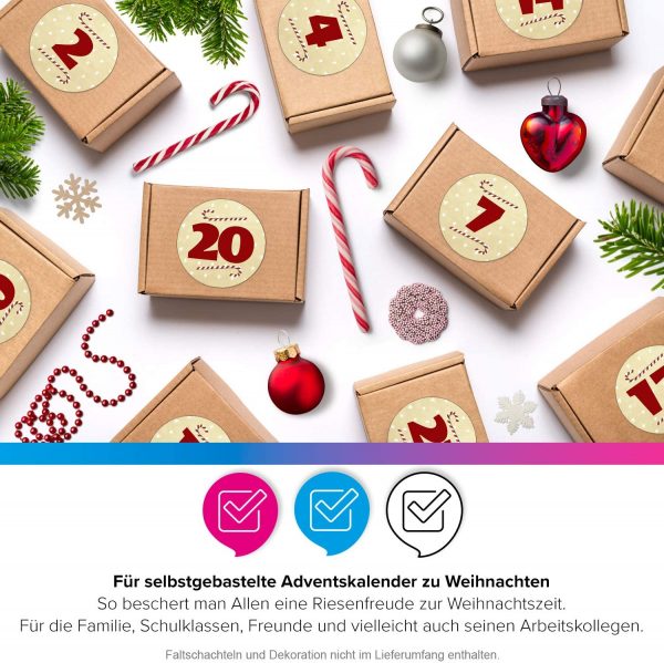 Adventskalender-Zahlen Aufkleber 1 bis 24 / Große Zahlen Vintage / Etiketten / Sticker / Weihnachtskalender / Advent / Rund / DIY / zum Aufkleben – Bild 5