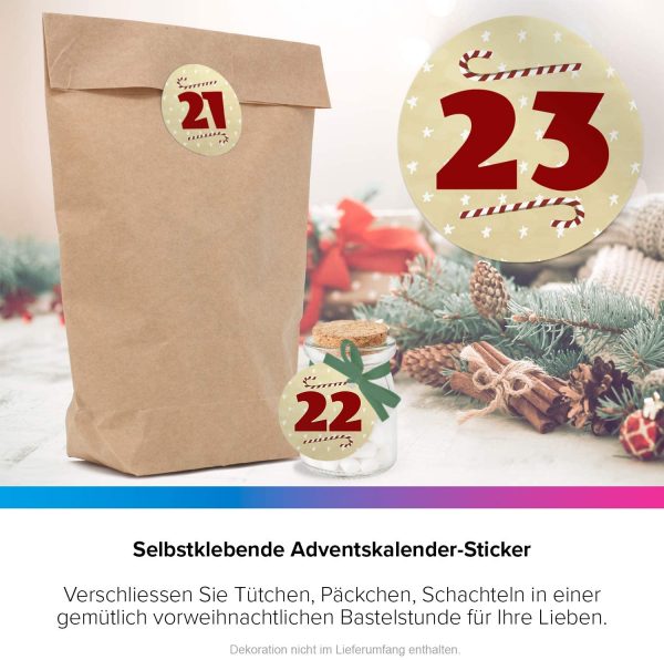 Adventskalender-Zahlen Aufkleber 1 bis 24 / Große Zahlen Vintage / Etiketten / Sticker / Weihnachtskalender / Advent / Rund / DIY / zum Aufkleben – Bild 6