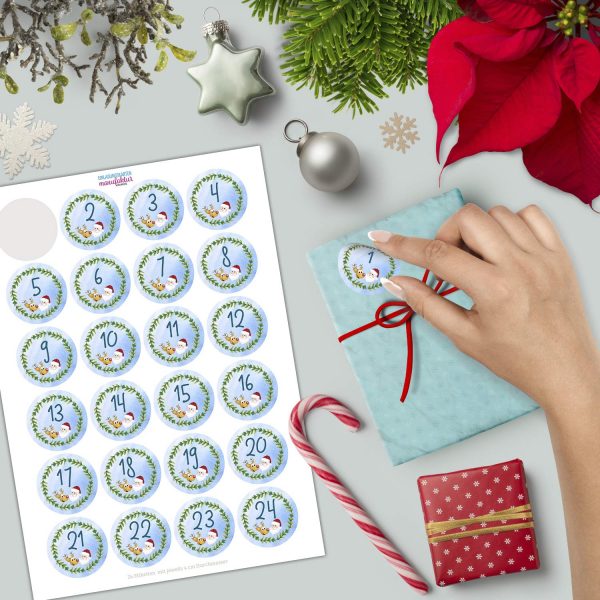 Adventskalender-Zahlen Aufkleber 1 bis 24 / für Kinder / Etiketten / Sticker / Weihnachtskalender / Advent / Rund / DIY / zum Aufkleben – Bild 2