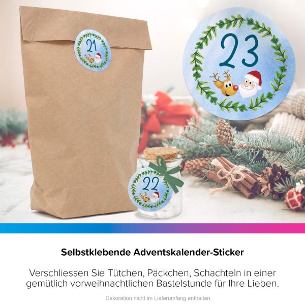 Adventskalender-Zahlen Aufkleber 1 bis 24 / für Kinder / Etiketten / Sticker / Weihnachtskalender / Advent / Rund / DIY / zum Aufkleben – Bild 6