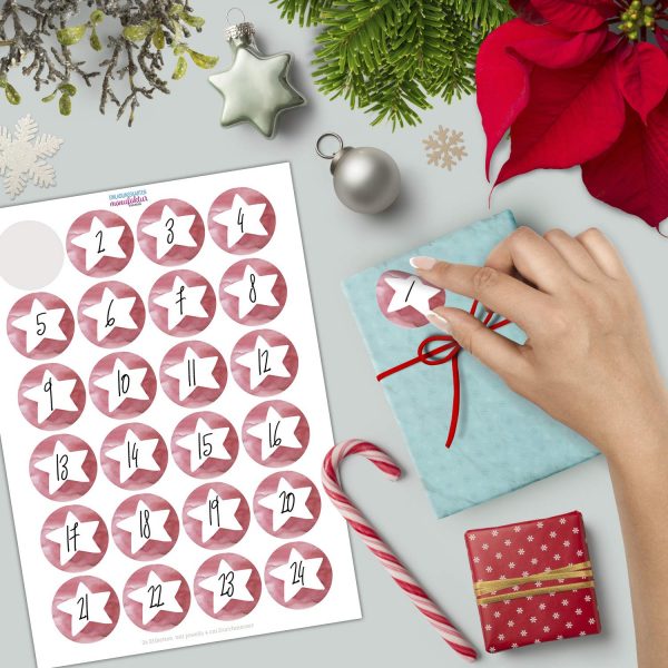 Adventskalender-Zahlen Aufkleber 1 bis 24 / Stern mit Nummern / Etiketten / Sticker / Weihnachtskalender / Advent / Rund / DIY / zum Aufkleben – Bild 2