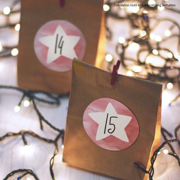 Adventskalender-Zahlen Aufkleber 1 bis 24 / Stern mit Nummern / Etiketten / Sticker / Weihnachtskalender / Advent / Rund / DIY / zum Aufkleben – Bild 4