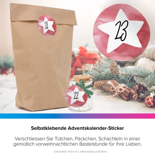 Adventskalender-Zahlen Aufkleber 1 bis 24 / Stern mit Nummern / Etiketten / Sticker / Weihnachtskalender / Advent / Rund / DIY / zum Aufkleben – Bild 6