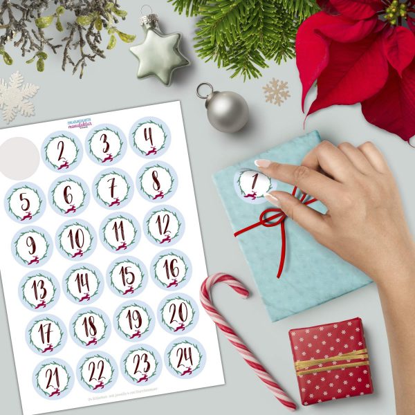 Adventskalender-Zahlen Aufkleber 1 bis 24 / Modern große Zahlen / Etiketten / Sticker / Weihnachtskalender / Advent / Rund / DIY / zum Aufkleben – Bild 2