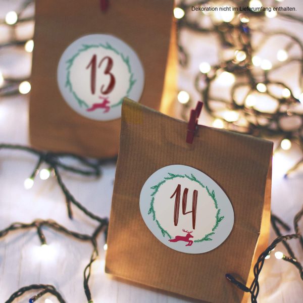 Adventskalender-Zahlen Aufkleber 1 bis 24 / Modern große Zahlen / Etiketten / Sticker / Weihnachtskalender / Advent / Rund / DIY / zum Aufkleben – Bild 4