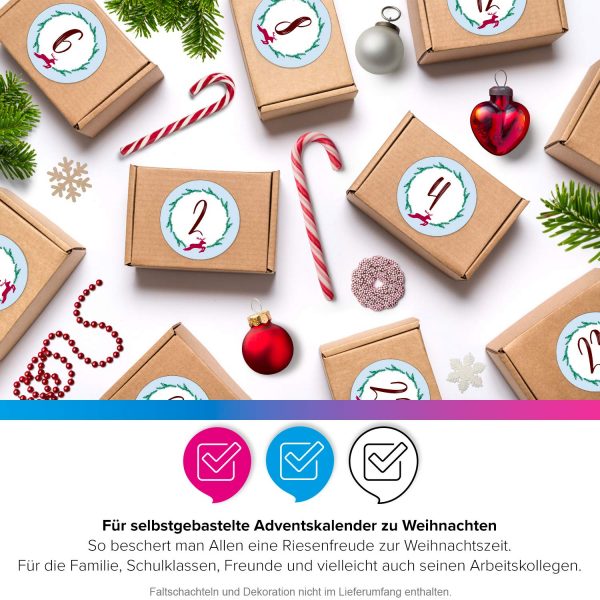 Adventskalender-Zahlen Aufkleber 1 bis 24 / Modern große Zahlen / Etiketten / Sticker / Weihnachtskalender / Advent / Rund / DIY / zum Aufkleben – Bild 5