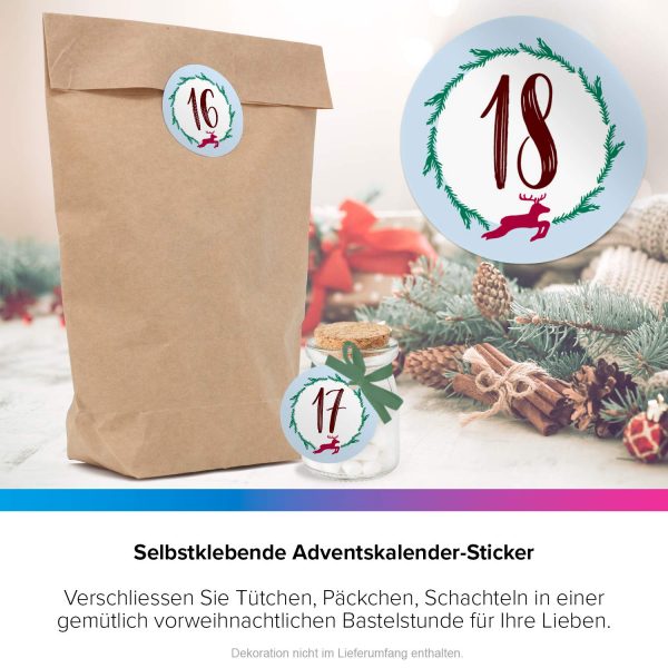 Adventskalender-Zahlen Aufkleber 1 bis 24 / Modern große Zahlen / Etiketten / Sticker / Weihnachtskalender / Advent / Rund / DIY / zum Aufkleben – Bild 6