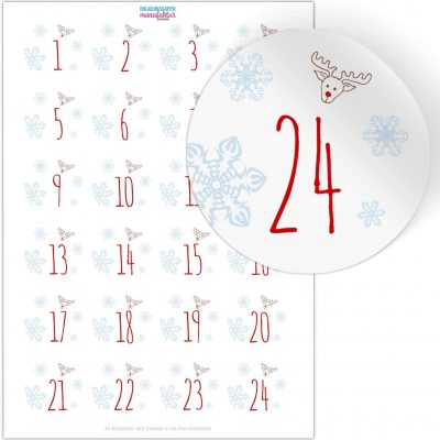 Adventskalender-Zahlen Aufkleber 1 bis 24 / Schlicht modern / Etiketten / Sticker / Weihnachtskalender / Advent / Rund / DIY / zum Aufkleben