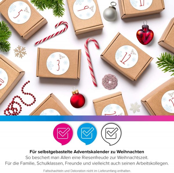 Adventskalender-Zahlen Aufkleber 1 bis 24 / Schlicht modern / Etiketten / Sticker / Weihnachtskalender / Advent / Rund / DIY / zum Aufkleben – Bild 5