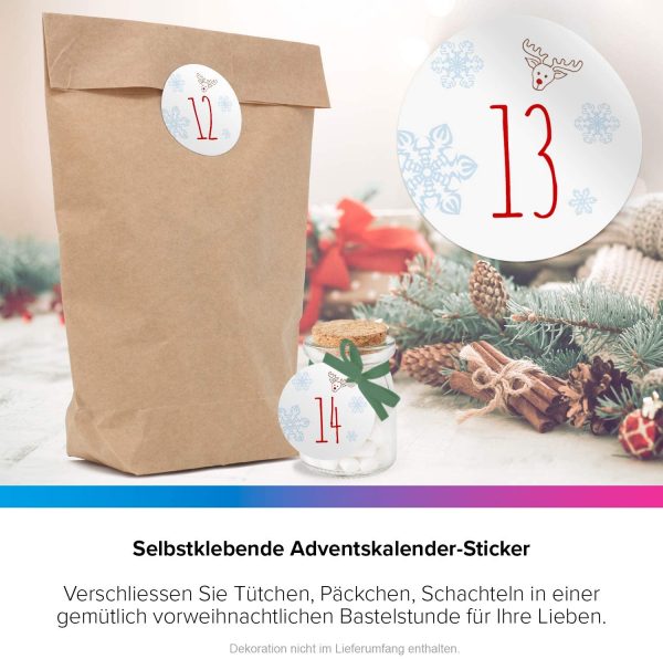 Adventskalender-Zahlen Aufkleber 1 bis 24 / Schlicht modern / Etiketten / Sticker / Weihnachtskalender / Advent / Rund / DIY / zum Aufkleben – Bild 6