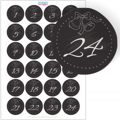 Adventskalender-Zahlen Aufkleber 1 bis 24 / Kreide Look / Etiketten / Sticker / Weihnachtskalender / Advent / Rund / DIY / zum Aufkleben
