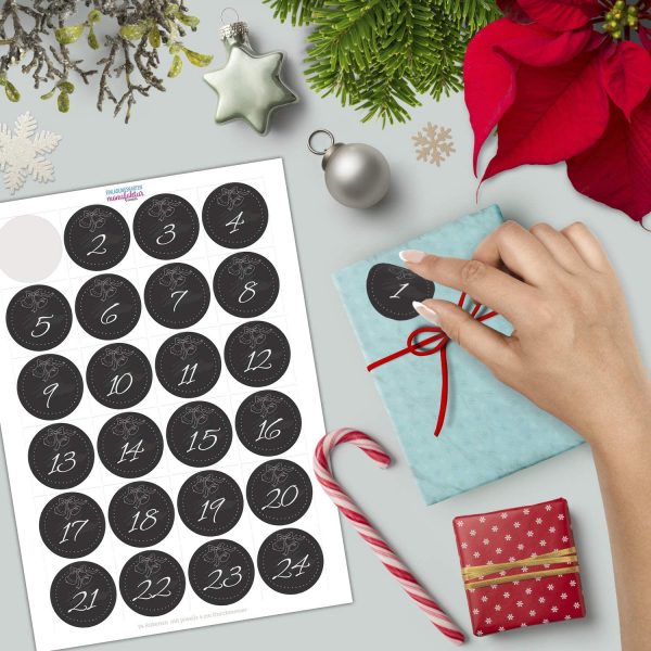 Adventskalender-Zahlen Aufkleber 1 bis 24 / Kreide Look / Etiketten / Sticker / Weihnachtskalender / Advent / Rund / DIY / zum Aufkleben – Bild 2