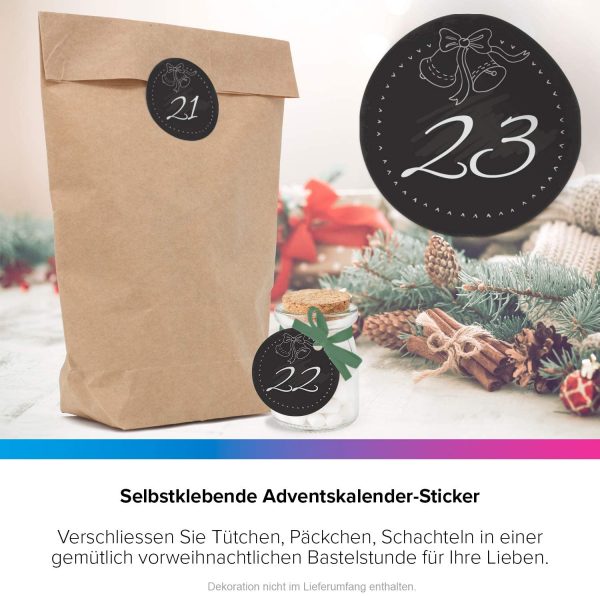 Adventskalender-Zahlen Aufkleber 1 bis 24 / Kreide Look / Etiketten / Sticker / Weihnachtskalender / Advent / Rund / DIY / zum Aufkleben – Bild 6