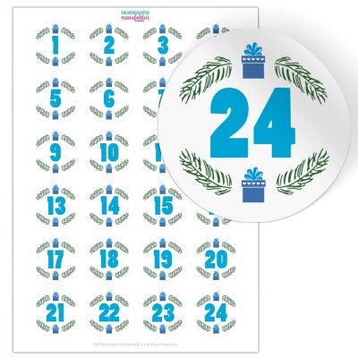 Adventskalender-Zahlen Aufkleber 1 bis 24 / modern große Zahlen / Etiketten / Sticker / Weihnachtskalender / Advent / Rund / DIY / zum Aufkleben