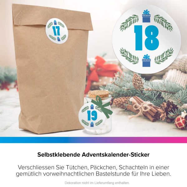 Adventskalender-Zahlen Aufkleber 1 bis 24 / modern große Zahlen / Etiketten / Sticker / Weihnachtskalender / Advent / Rund / DIY / zum Aufkleben – Bild 6