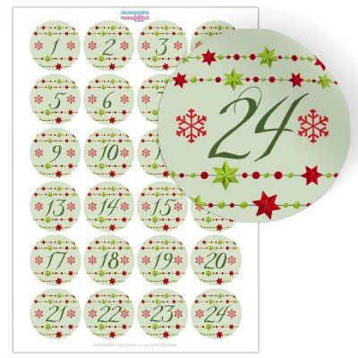Adventskalender-Zahlen Aufkleber 1 bis 24 / Vintage Sterne / Etiketten / Sticker / Weihnachtskalender / Advent / Rund / DIY / zum Aufkleben
