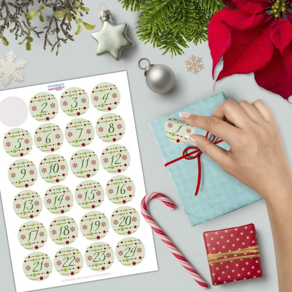 Adventskalender-Zahlen Aufkleber 1 bis 24 / Vintage Sterne / Etiketten / Sticker / Weihnachtskalender / Advent / Rund / DIY / zum Aufkleben – Bild 2