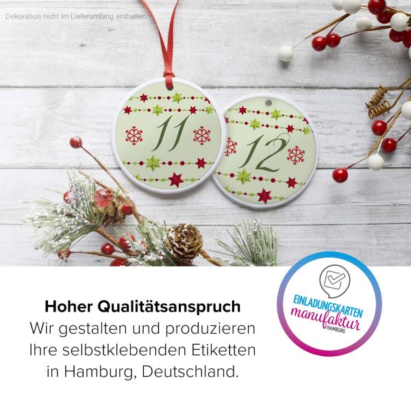 Adventskalender-Zahlen Aufkleber 1 bis 24 / Vintage Sterne / Etiketten / Sticker / Weihnachtskalender / Advent / Rund / DIY / zum Aufkleben – Bild 3