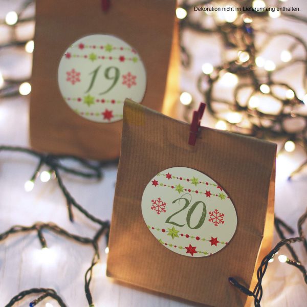 Adventskalender-Zahlen Aufkleber 1 bis 24 / Vintage Sterne / Etiketten / Sticker / Weihnachtskalender / Advent / Rund / DIY / zum Aufkleben – Bild 4