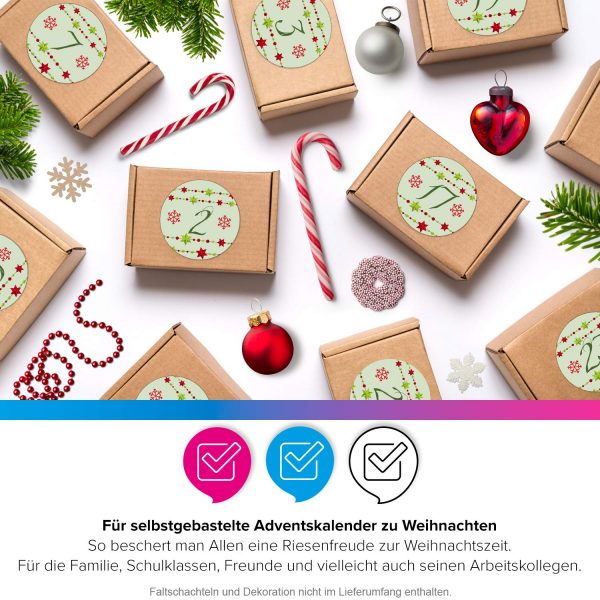 Adventskalender-Zahlen Aufkleber 1 bis 24 / Vintage Sterne / Etiketten / Sticker / Weihnachtskalender / Advent / Rund / DIY / zum Aufkleben – Bild 5