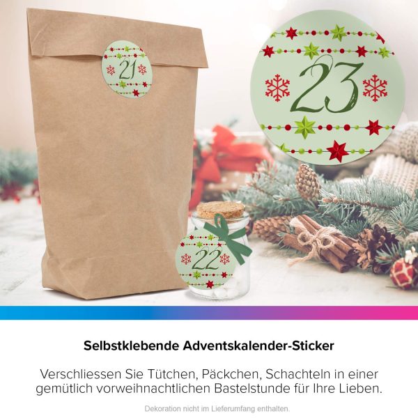 Adventskalender-Zahlen Aufkleber 1 bis 24 / Vintage Sterne / Etiketten / Sticker / Weihnachtskalender / Advent / Rund / DIY / zum Aufkleben – Bild 6