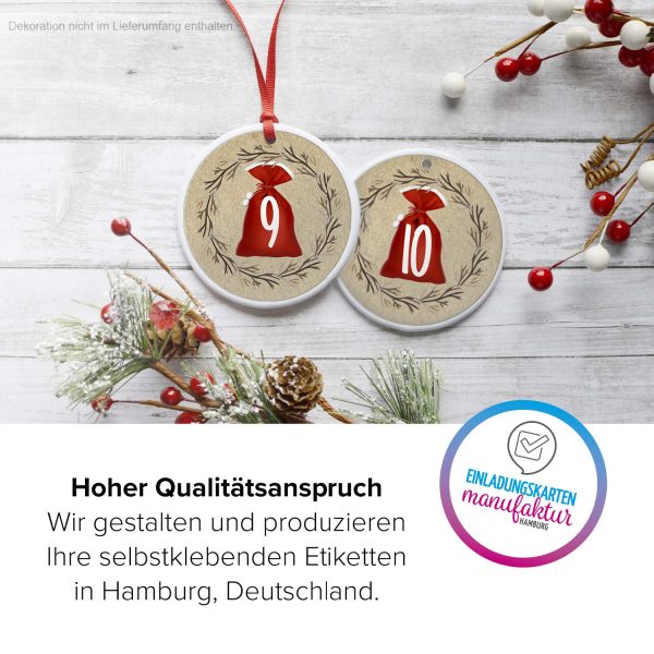 Adventskalender-Zahlen Aufkleber 1 bis 24 / Weihnachtssack / Etiketten / Sticker / Weihnachtskalender / Advent / Rund / DIY / zum Aufkleben – Bild 3