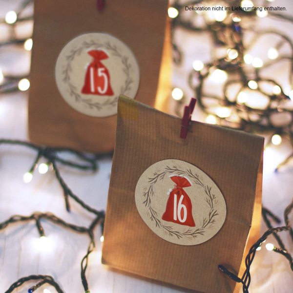 Adventskalender-Zahlen Aufkleber 1 bis 24 / Weihnachtssack / Etiketten / Sticker / Weihnachtskalender / Advent / Rund / DIY / zum Aufkleben – Bild 4
