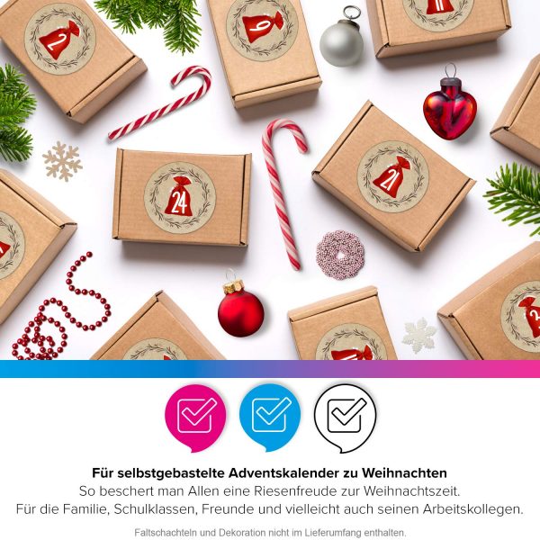 Adventskalender-Zahlen Aufkleber 1 bis 24 / Weihnachtssack / Etiketten / Sticker / Weihnachtskalender / Advent / Rund / DIY / zum Aufkleben – Bild 5