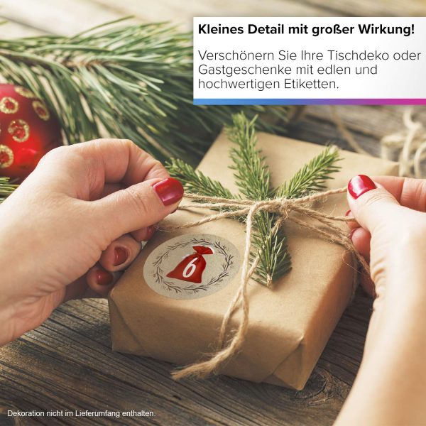 Adventskalender-Zahlen Aufkleber 1 bis 24 / Weihnachtssack / Etiketten / Sticker / Weihnachtskalender / Advent / Rund / DIY / zum Aufkleben – Bild 7