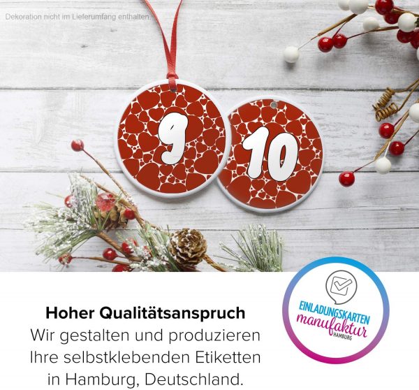 Adventskalender-Zahlen Aufkleber 1 bis 24 / Herzen rot mit großen Zahlen / Etiketten / Sticker / Weihnachtskalender / Advent / Rund / DIY / zum Aufkleben – Bild 3