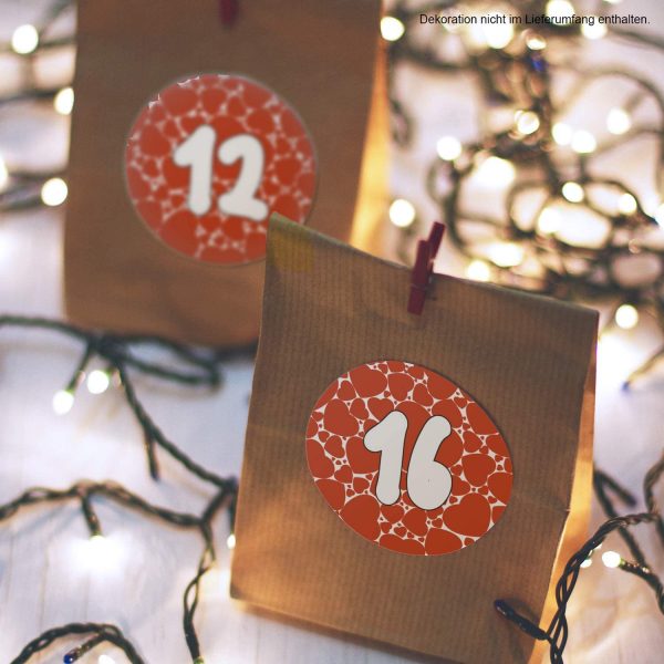 Adventskalender-Zahlen Aufkleber 1 bis 24 / Herzen rot mit großen Zahlen / Etiketten / Sticker / Weihnachtskalender / Advent / Rund / DIY / zum Aufkleben – Bild 4