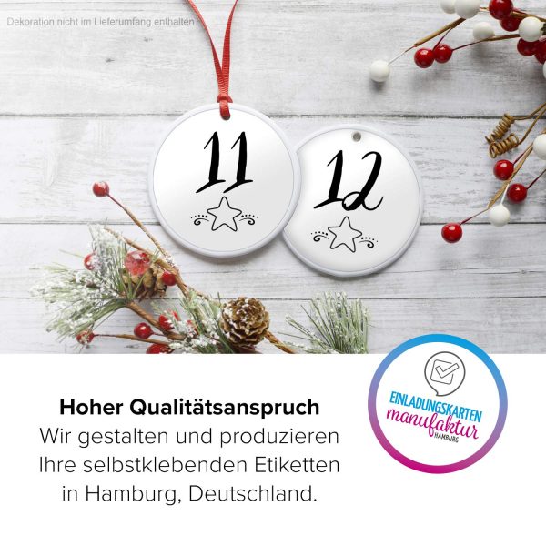 Adventskalender-Zahlen Aufkleber 1 bis 24 / modern mit Sternen schwarz / Etiketten / Sticker / Weihnachtskalender / Advent / Rund / DIY / zum Aufkleben – Bild 3