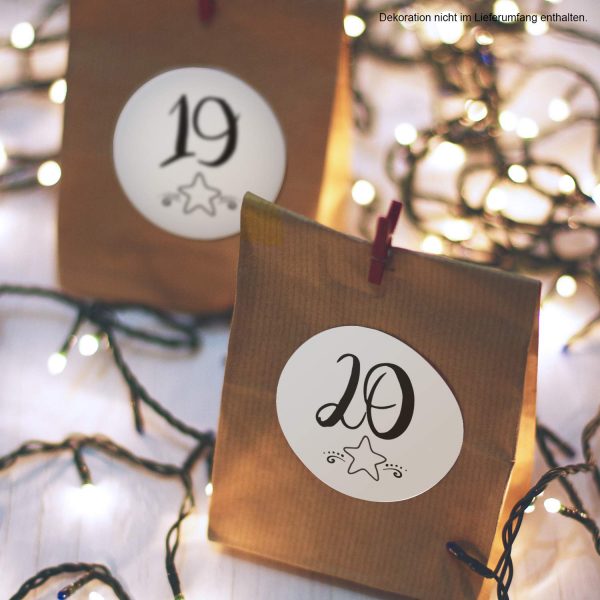 Adventskalender-Zahlen Aufkleber 1 bis 24 / modern mit Sternen schwarz / Etiketten / Sticker / Weihnachtskalender / Advent / Rund / DIY / zum Aufkleben – Bild 4