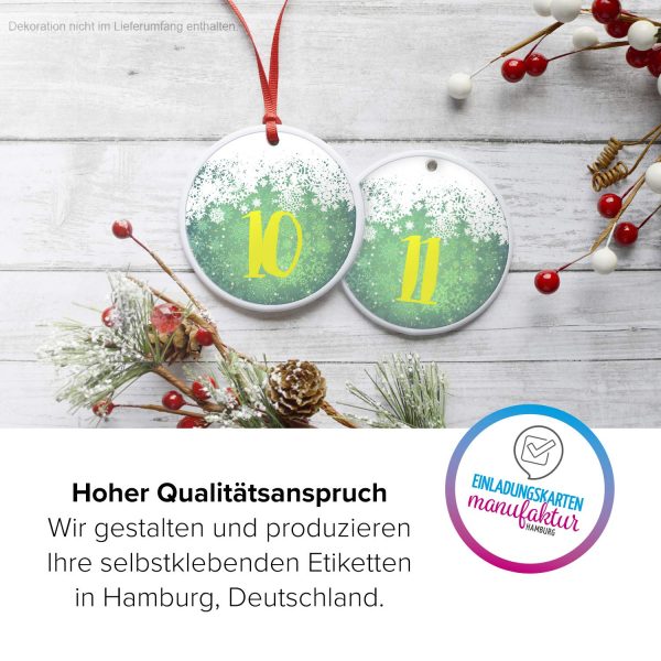 Adventskalender-Zahlen Aufkleber 1 bis 24 / rund grün modern Schnee / Etiketten / Sticker / Weihnachtskalender / Advent / Rund / DIY / zum Aufkleben – Bild 3