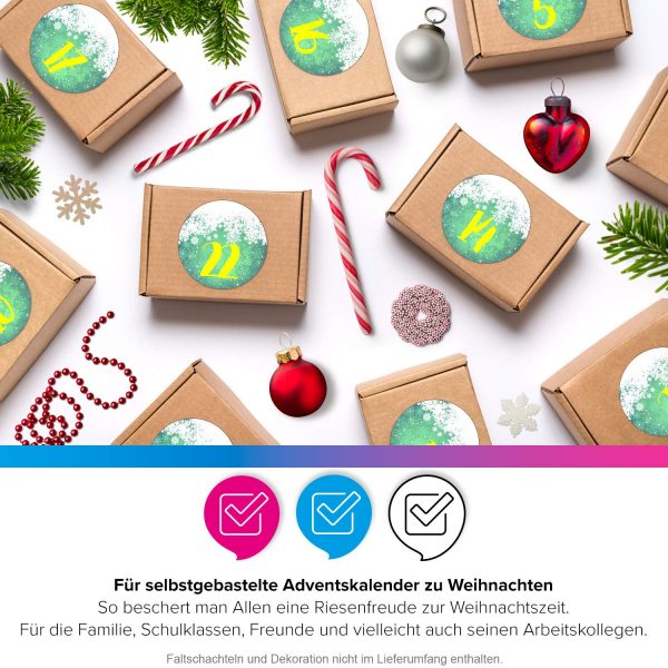 Adventskalender-Zahlen Aufkleber 1 bis 24 / rund grün modern Schnee / Etiketten / Sticker / Weihnachtskalender / Advent / Rund / DIY / zum Aufkleben – Bild 5