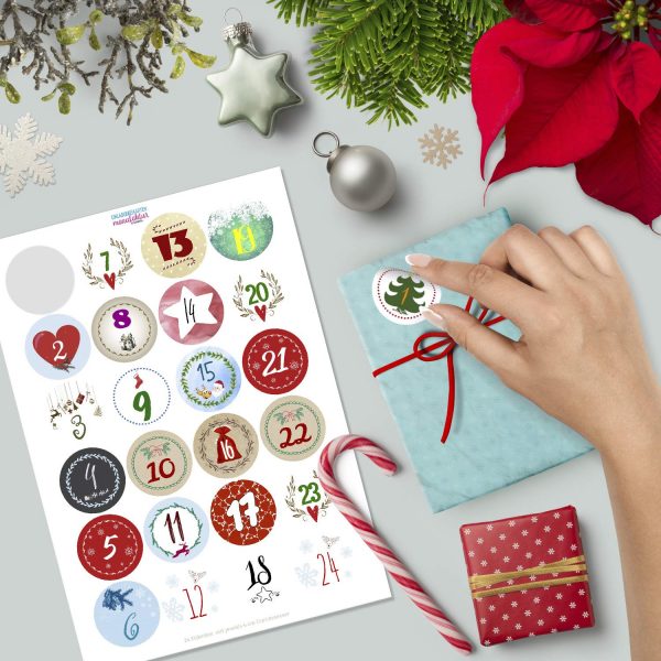 Adventskalender-Zahlen Aufkleber 1 bis 24 / Bunter Mix / Etiketten / Sticker / Weihnachtskalender / Advent / Rund / DIY / zum Aufkleben – Bild 2