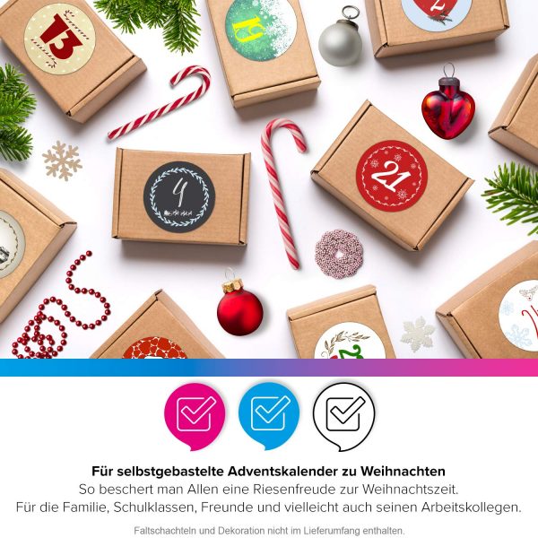 Adventskalender-Zahlen Aufkleber 1 bis 24 / Bunter Mix / Etiketten / Sticker / Weihnachtskalender / Advent / Rund / DIY / zum Aufkleben – Bild 3