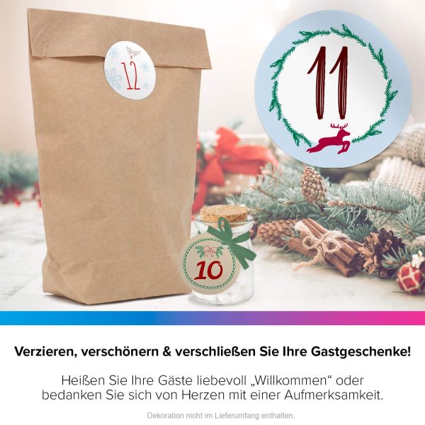 Adventskalender-Zahlen Aufkleber 1 bis 24 / Bunter Mix / Etiketten / Sticker / Weihnachtskalender / Advent / Rund / DIY / zum Aufkleben – Bild 5