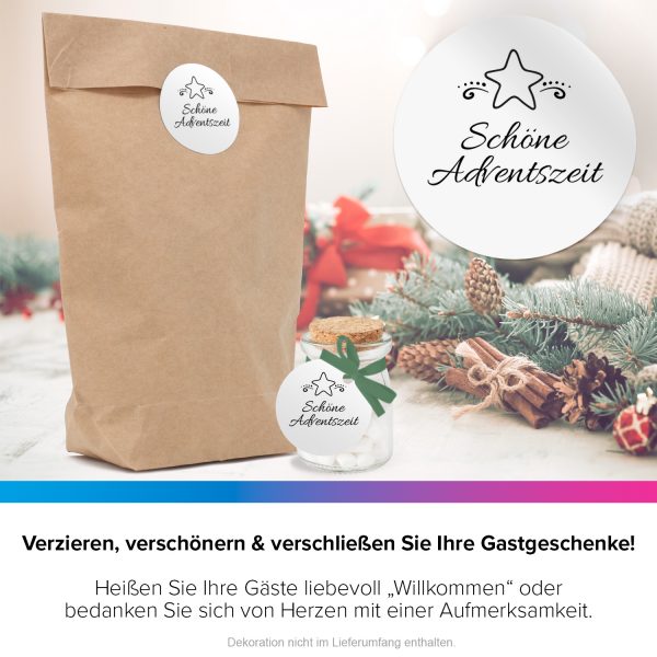 48 Weihnachtsaufkleber - Motiv Edel - Schöne Adventszeit mit Stern - für Geschenke zu Weihnachten / Sticker / Aufkleber / Etiketten / Geschenkaufkleber rund / Set – Bild 4