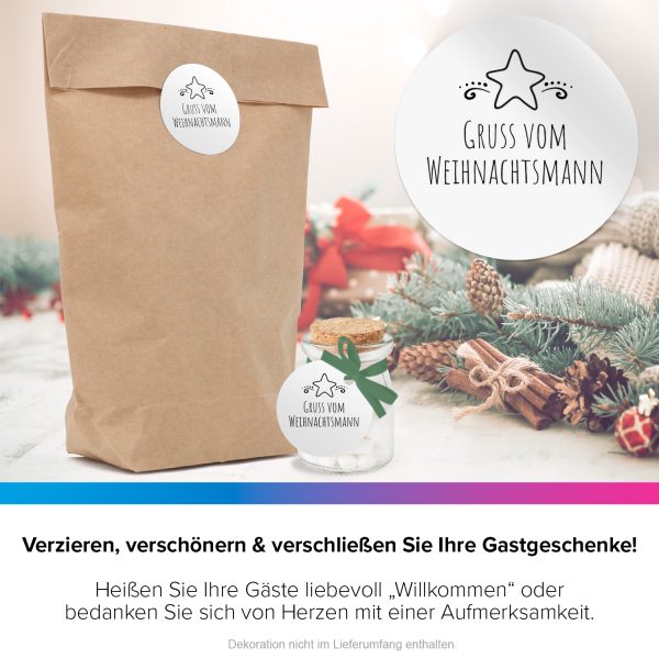 48 Weihnachtsaufkleber Gruß vom Weihnachtsmann - für Geschenke zu Weihnachten / Sticker / Aufkleber / Etiketten / Geschenkaufkleber rund / Set – Bild 4
