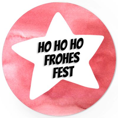 48 Weihnachtsaufkleber - Motiv Rot mit Stern und Text - für Geschenke zu Weihnachten / Sticker / Aufkleber / Etiketten / Geschenkaufkleber rund / Set