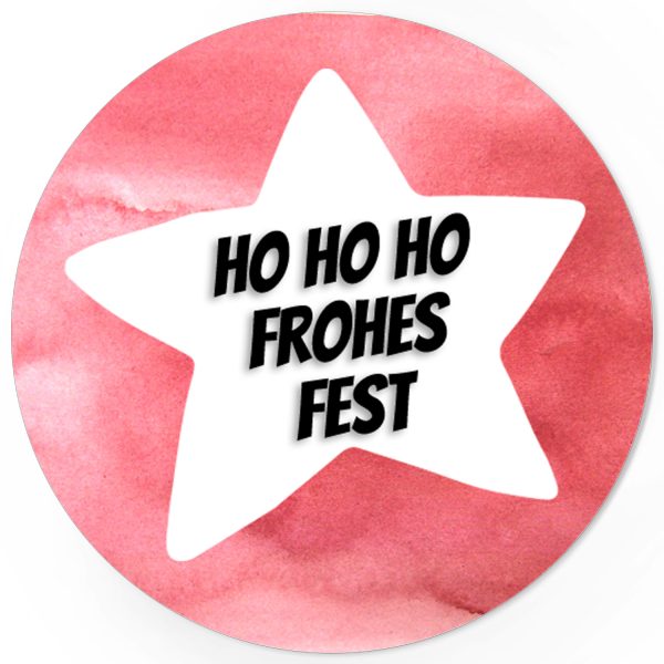48 Weihnachtsaufkleber - Motiv Rot mit Stern und Text - für Geschenke zu Weihnachten / Sticker / Aufkleber / Etiketten / Geschenkaufkleber rund / Set