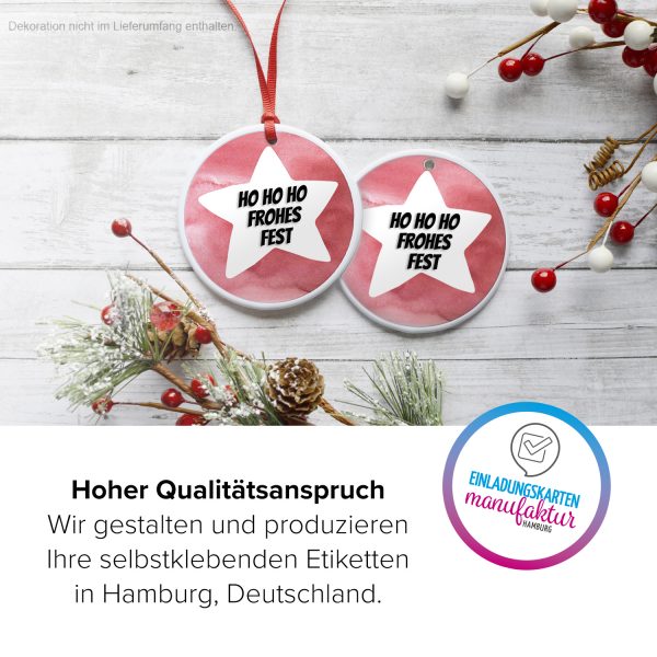 48 Weihnachtsaufkleber - Motiv Rot mit Stern und Text - für Geschenke zu Weihnachten / Sticker / Aufkleber / Etiketten / Geschenkaufkleber rund / Set – Bild 3