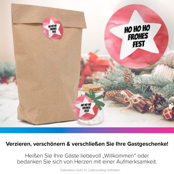 48 Weihnachtsaufkleber - Motiv Rot mit Stern und Text - für Geschenke zu Weihnachten / Sticker / Aufkleber / Etiketten / Geschenkaufkleber rund / Set – Bild 4