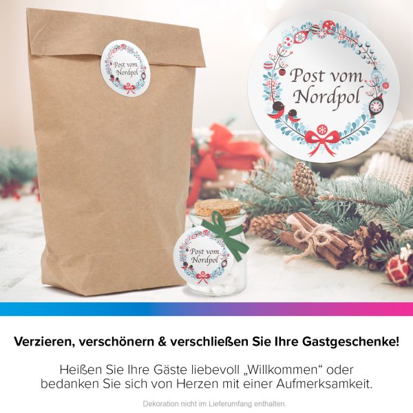 48 Weihnachtsaufkleber Edel - Post vom Nordpol - für Geschenke zu Weihnachten / Sticker / Aufkleber / Etiketten / Geschenkaufkleber rund / Set – Bild 4