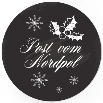 48 Weihnachtsaufkleber Motiv - Post von Nordpol schwarz - für Geschenke zu Weihnachten / Sticker / Aufkleber / Etiketten / Geschenkaufkleber rund / Set